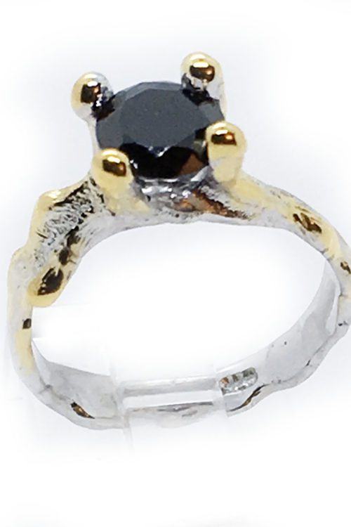 Black Onyx 925 Sterling Silver Black Rhodium and Gold Plating Ring