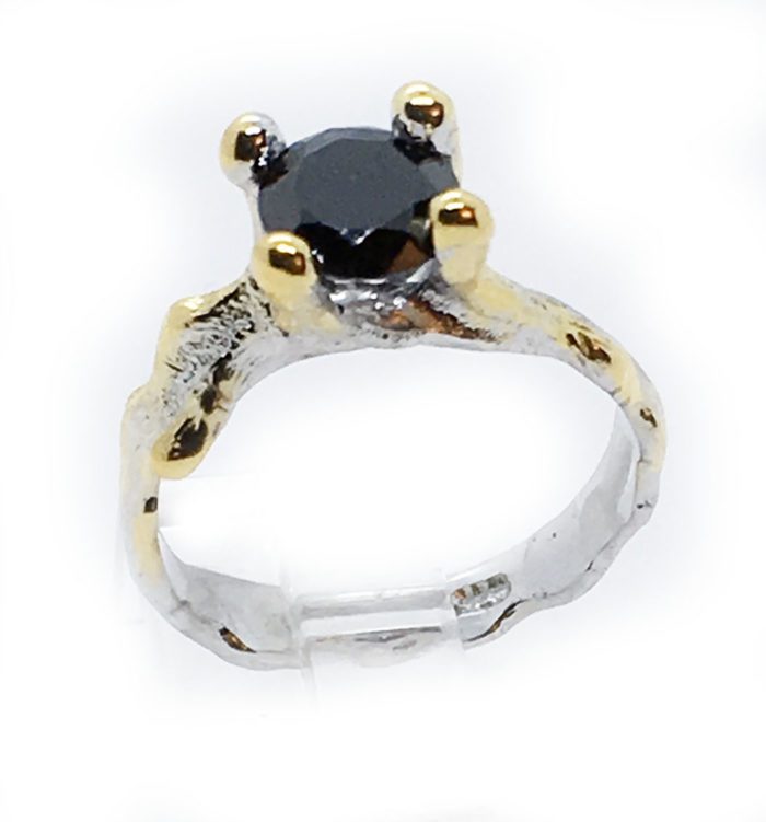 Black Onyx 925 Sterling Silver Black Rhodium and Gold Plating Ring