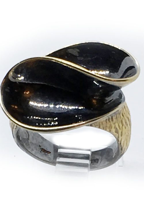 925 Sterling Silver Black Rhodium and Gold Plating Ring