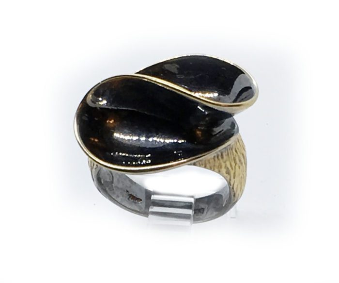 925 Sterling Silver Black Rhodium and Gold Plating Ring