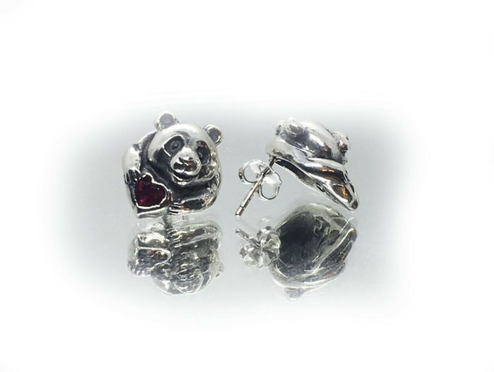 Panda Silver Earring with Heart Stones 2
