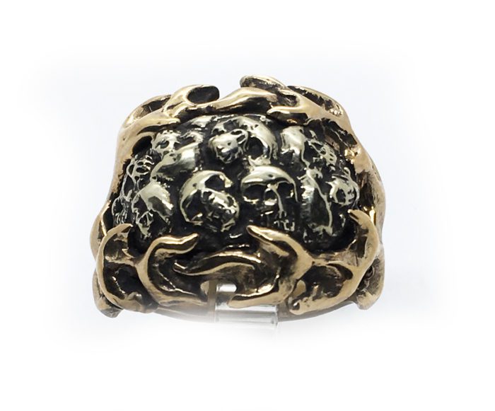 Skulls with Fire Sterling Silver and Bronze Ring