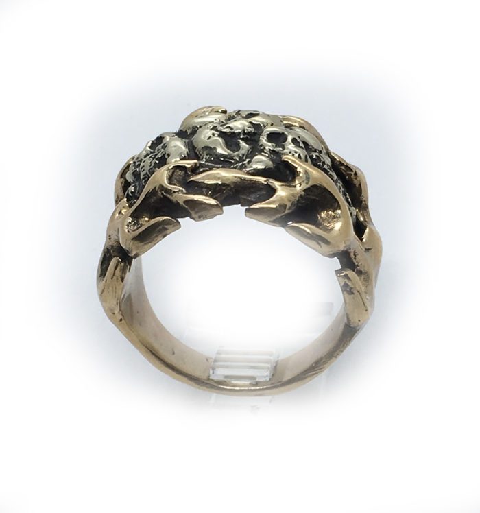 Skulls with Fire Sterling Silver and Bronze Ring 2