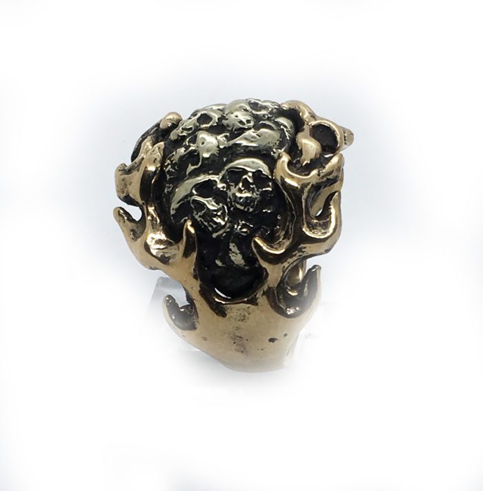 Skulls with Fire Sterling Silver and Bronze Ring 5