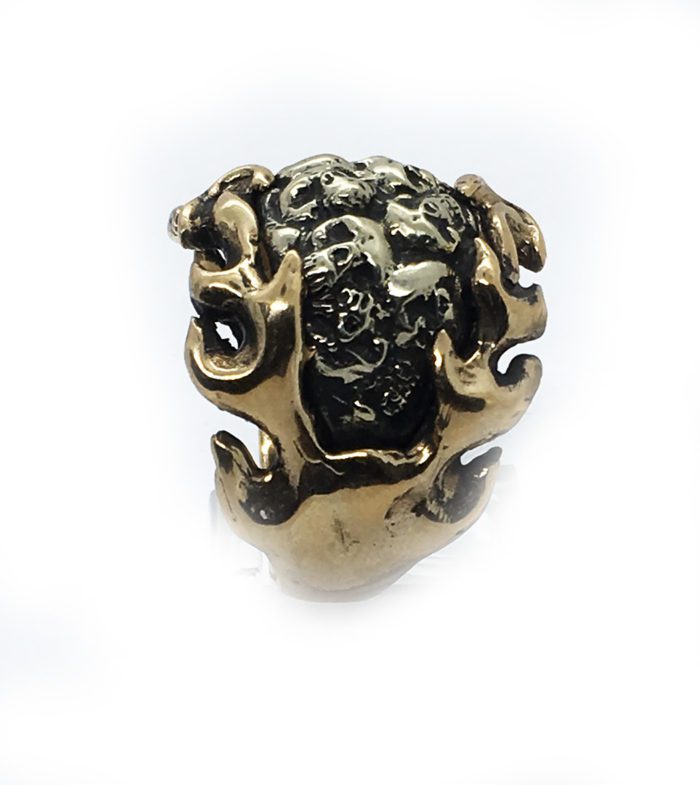 Skulls with Fire Sterling Silver and Bronze Ring 4