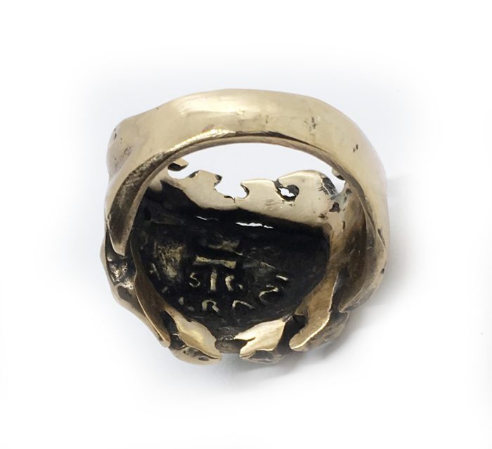 Skulls with Fire Sterling Silver and Bronze Ring 3