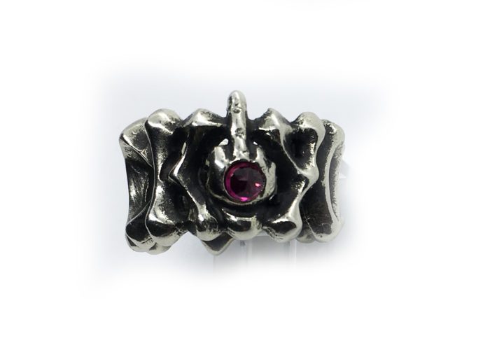 Fuck You Middle Finger with Ruby Stone Sterling Silver Ring