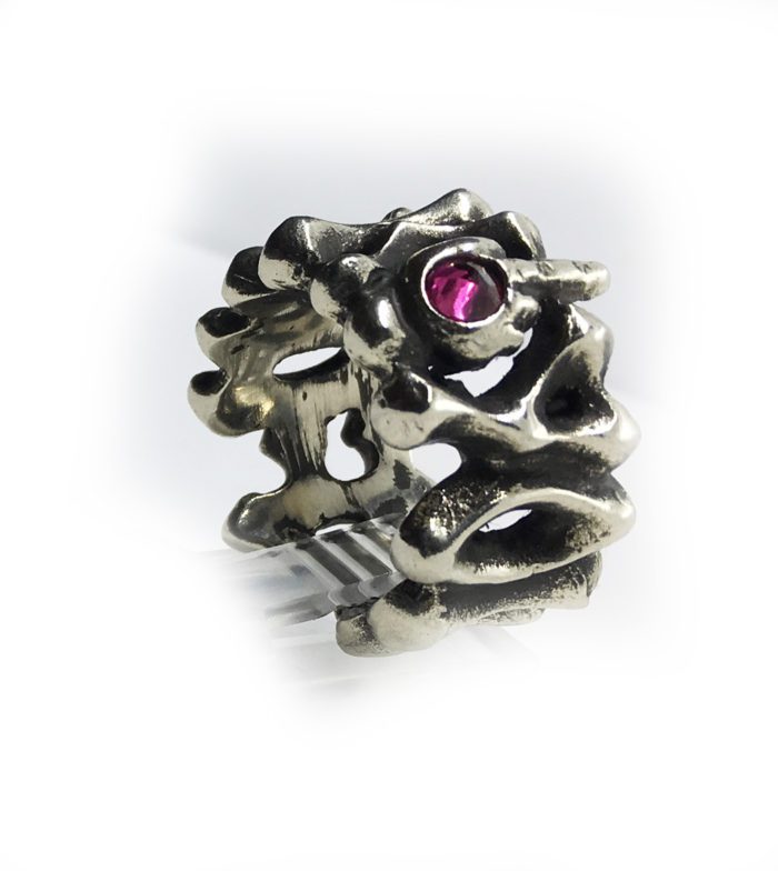 Fuck You Middle Finger with Ruby Stone Sterling Silver Ring 5
