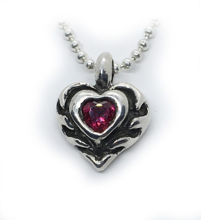 Flame of Heart with Red CZ Heart Stone Sterling SIlver Pendant