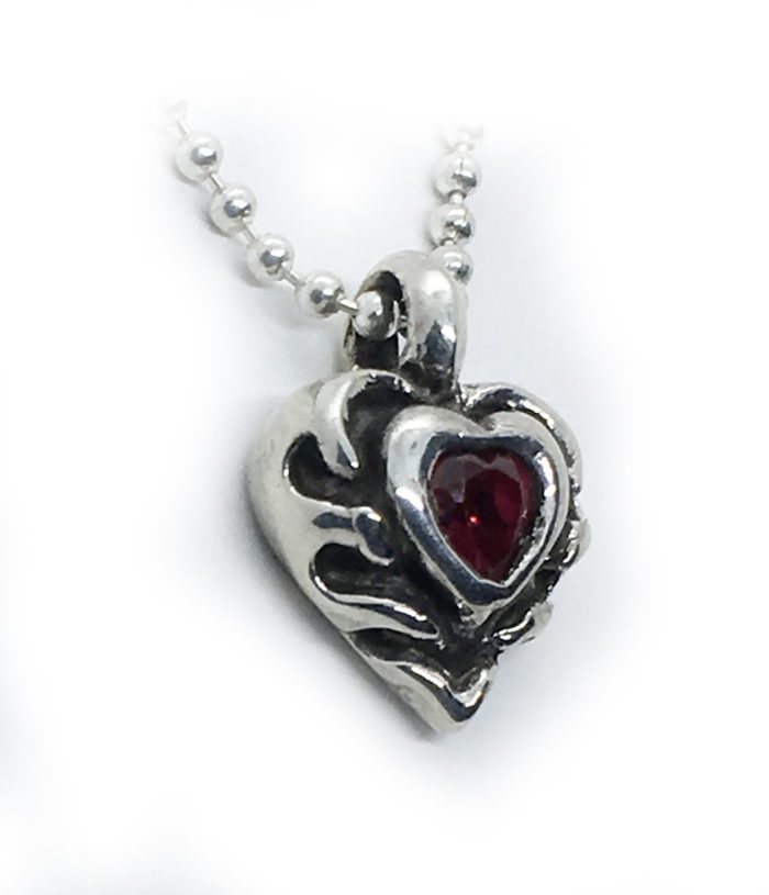 Flame of Heart with Red CZ Heart Stone Sterling SIlver Pendant 2