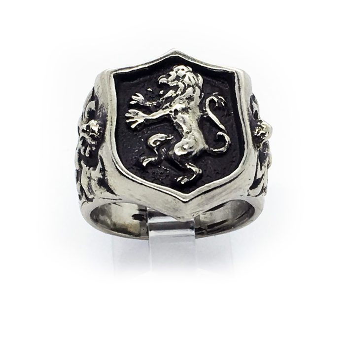 Lion Shield with Eagle and Snake Sterling Silver Ring