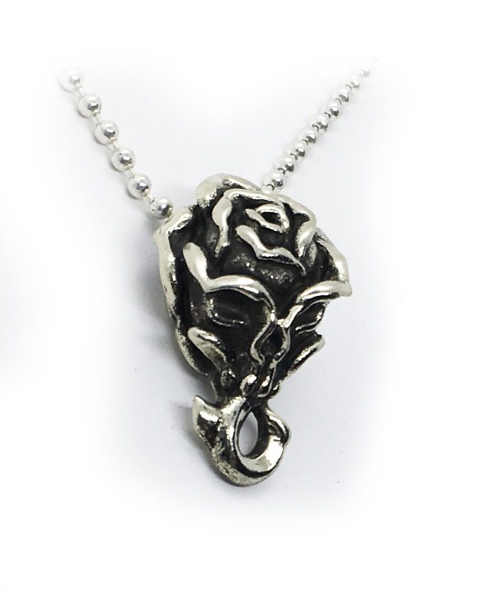 Abstract Skull blended with Evil Rose Sterling Silver Pendant