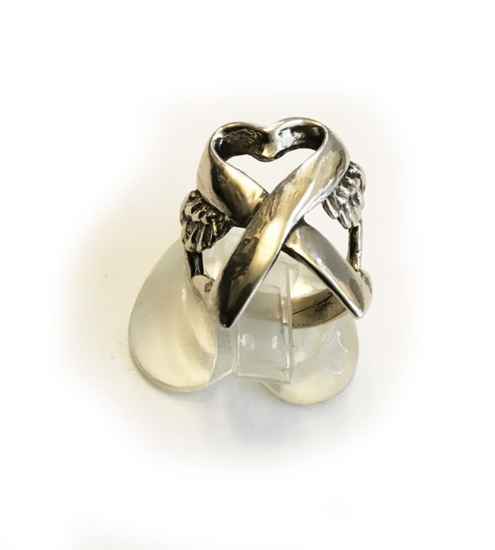Cancer Ribbon with Wings Sterling Silver Ring