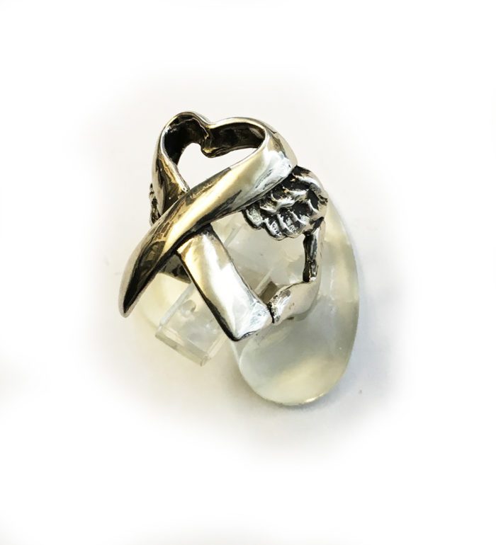 Cancer Ribbon with Wings Sterling Silver Ring 2
