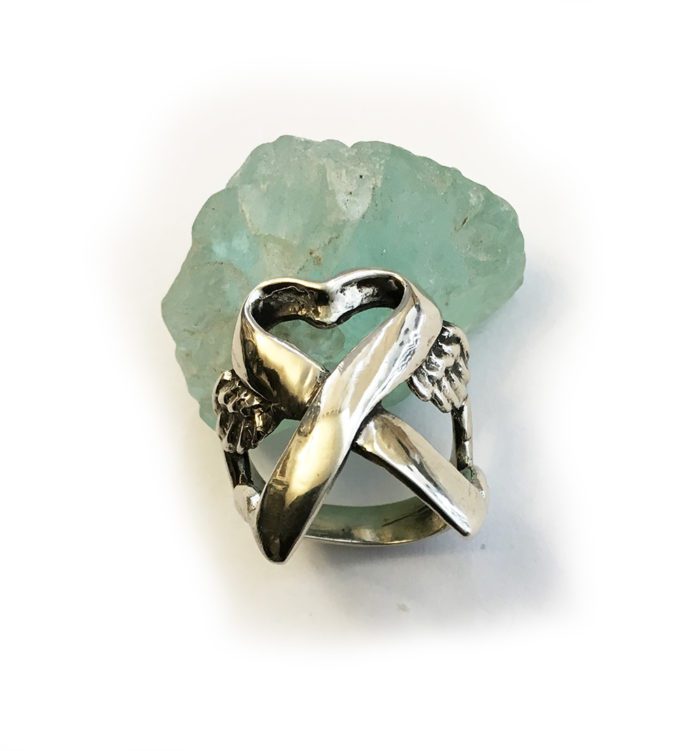 Cancer Ribbon with Wings Sterling Silver Ring 3