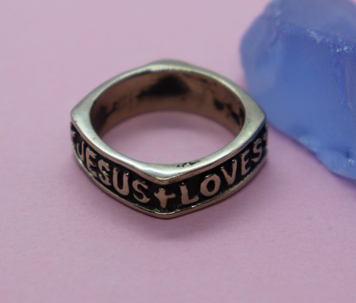 God Saves Jesus Loves Sterling Silver Ring 7