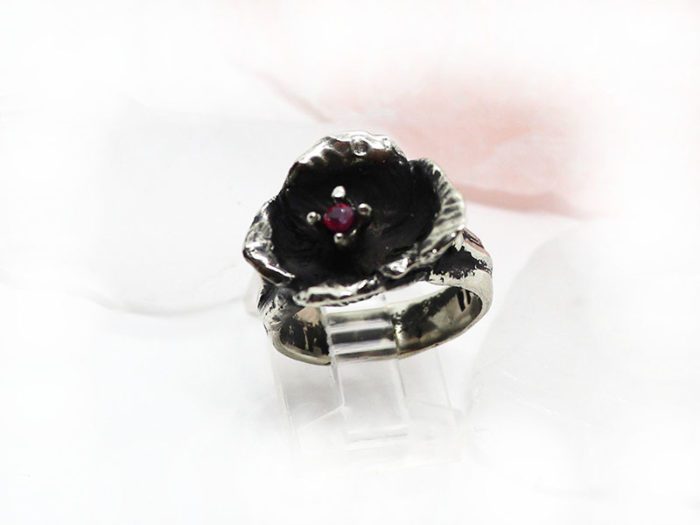 Poison Flower with Ruby Sterling Silver Ring 2