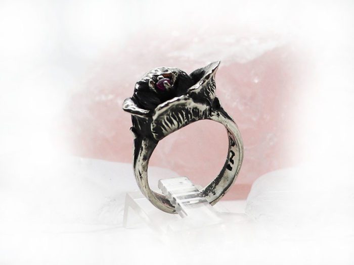 Poison Flower with Ruby Sterling Silver Ring