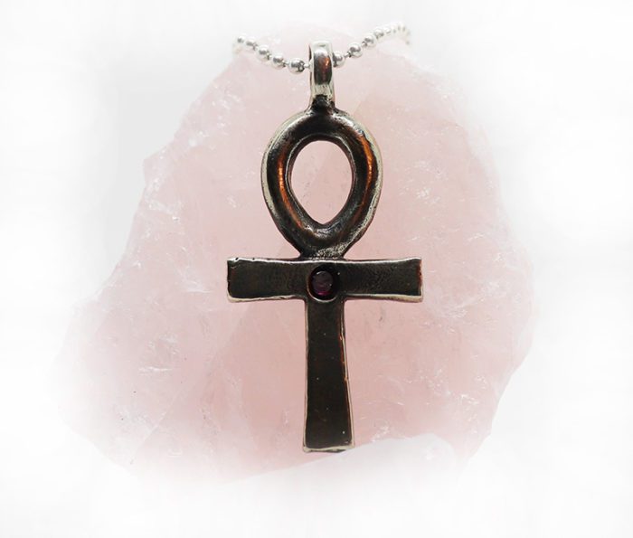 Ankh Egyptian Cross with Ruby Stone Silver Pendant 2