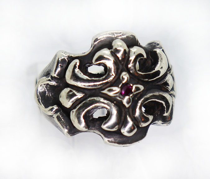 Cross Design with Ruby Stone Sterling Silver Ring