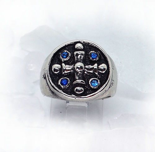 Middle Age Cross with Blue Stones Sterling Silver Ring