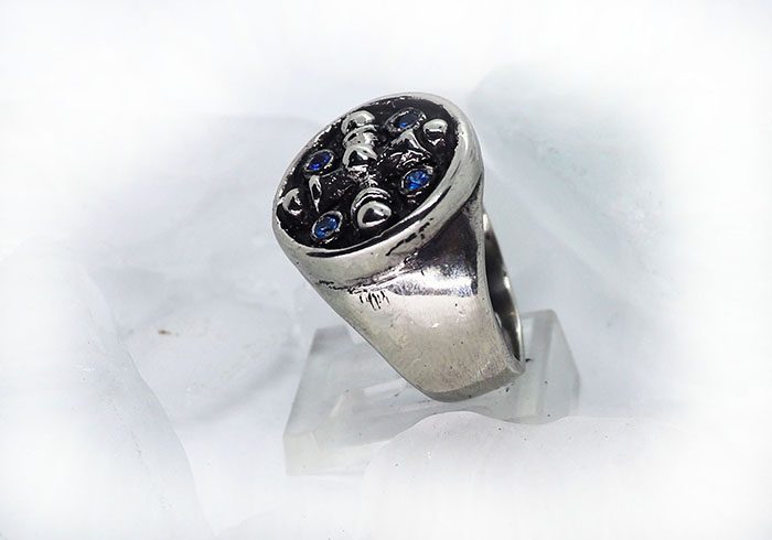 Middle Age Cross with Blue Stones Sterling Silver Ring 3