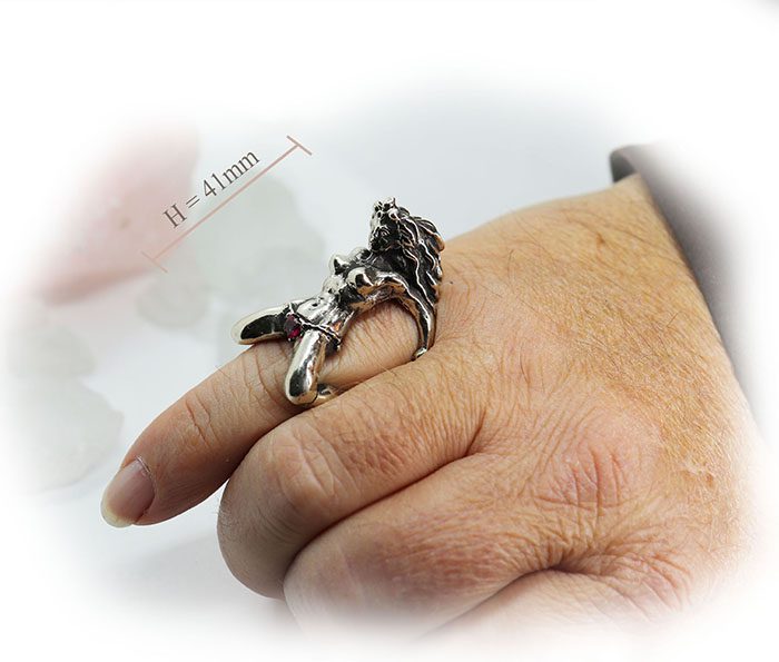 Horny Woman with Red CZ Heart shape Stone Panties Silver Ring 6