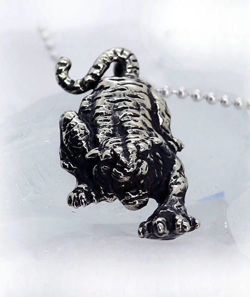 Attacking Tiger Sterling Silver Pendant