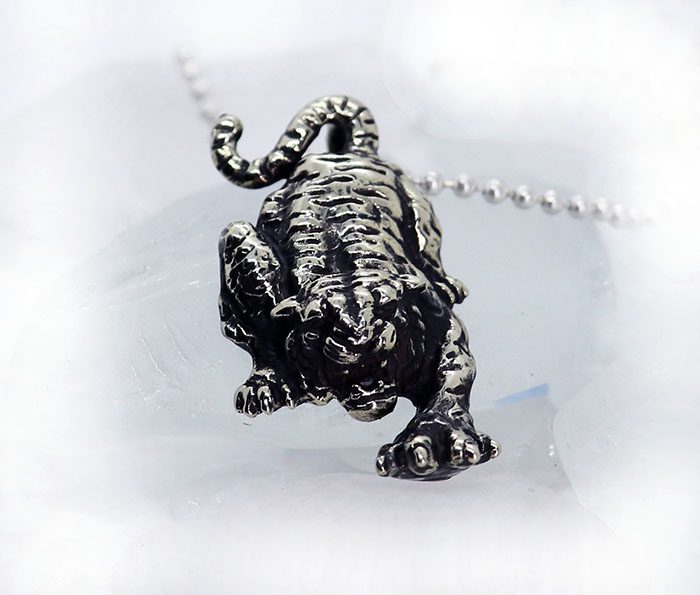 Attacking Tiger Sterling Silver Pendant