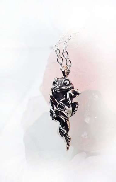 Frog in Water Plants Sterling Silver Pendant 2