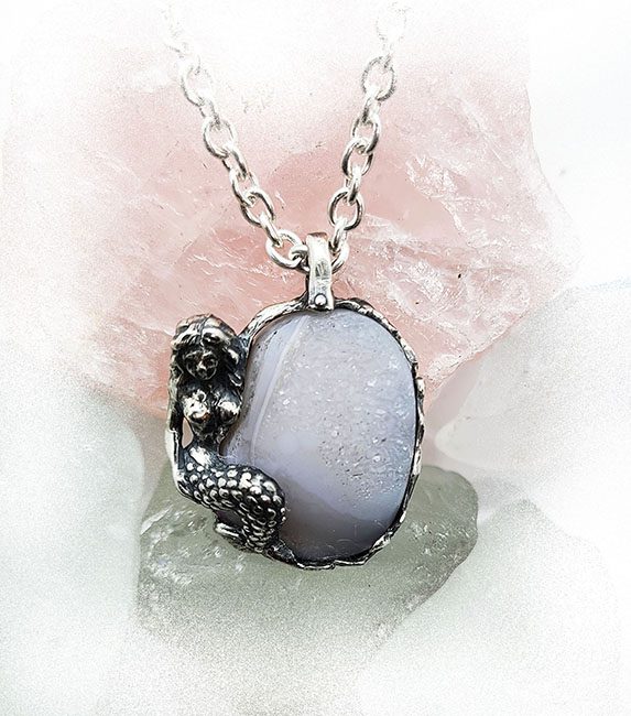 Mermaid with Natural Amethyst Stone Sterling Silver Necklace
