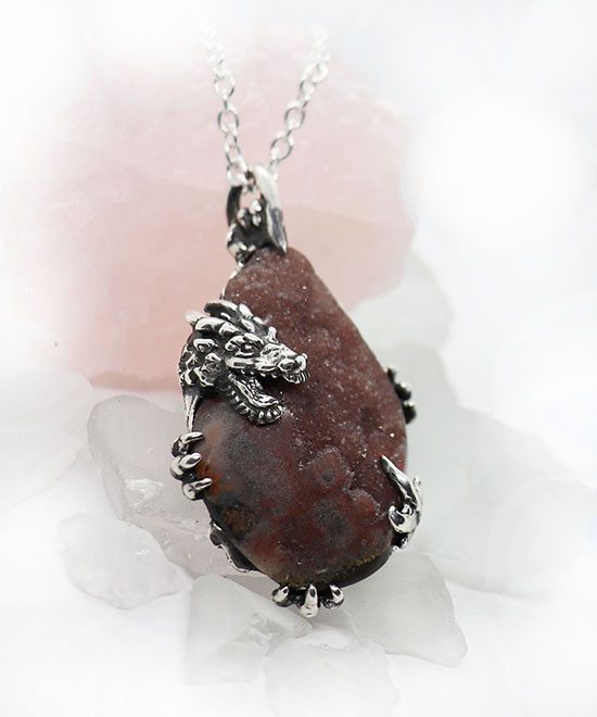 Dragon with Natural Amethyst Stone Sterling Silver Necklace 2
