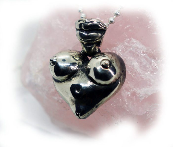 Boobs in Shape of a Heart with Lips Sterling Silver Pendant 2