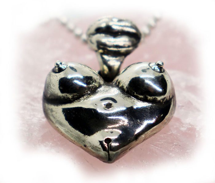 Boobs in Shape of a Heart with Lips Sterling Silver Pendant 3