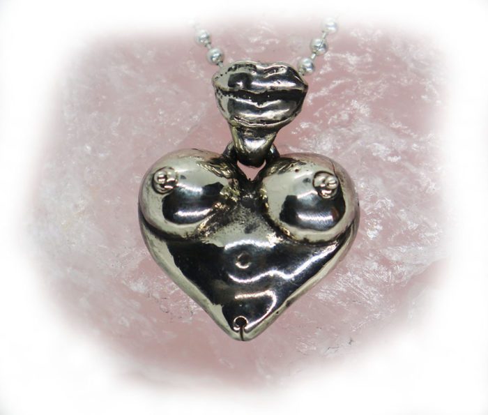 Boobs in Shape of a Heart with Lips Sterling Silver Pendant