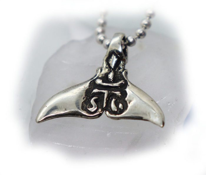 Whale Tail with Design Sterling Silver Pendant 3