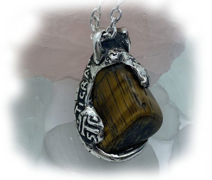 Tiger with Natural Tiger Eye Stone Sterling Silver Necklace 3