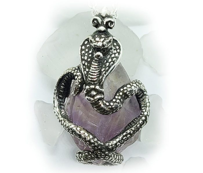 King Cobra with Natural Amethyst Stone Sterling Silver Necklace