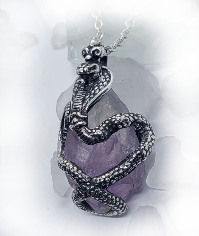 King Cobra with Natural Amethyst Stone Sterling Silver Necklace 2
