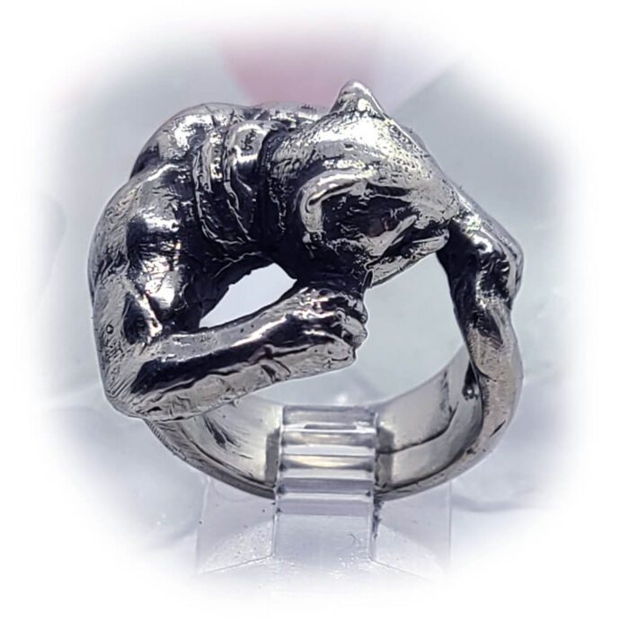 Super Cat with Tattoo Silver Ring 3