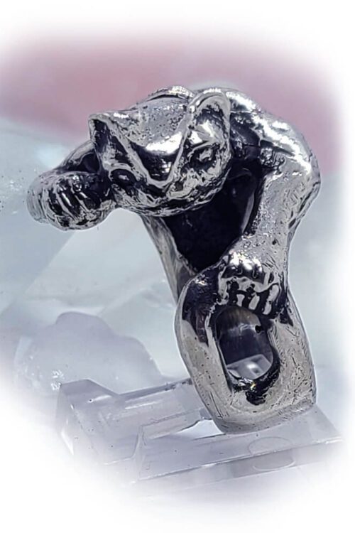 Super Cat with Tattoo Silver Ring
