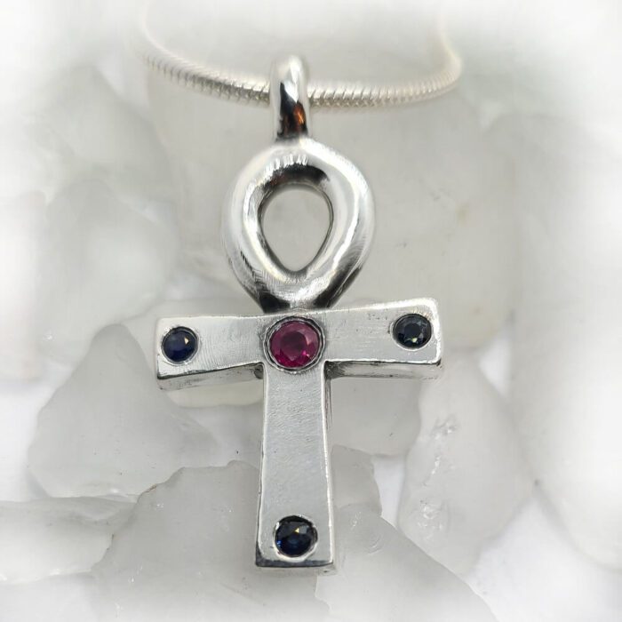 Ankh Egyptian Cross Ruby and Sapphires Necklace 1