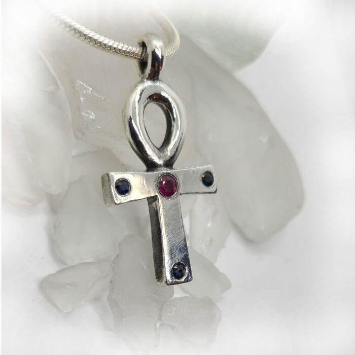Ankh Egyptian Cross Ruby and Sapphires Necklace 2