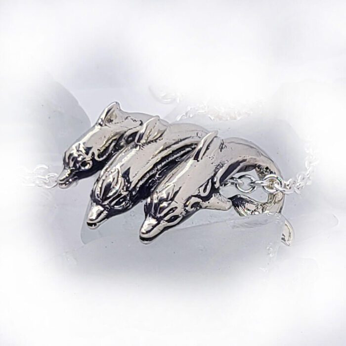 Playful Dolphins Ocean Silver Pendant 3