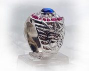 American Oval Silver Ring with Flag Color CZ Stones