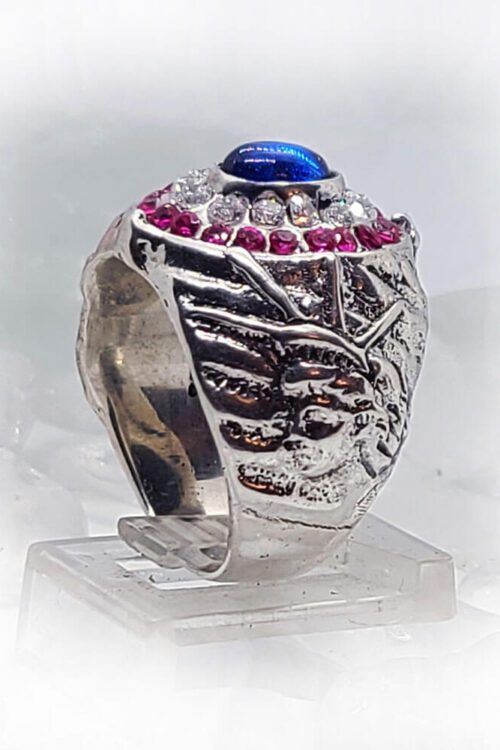 American Oval Silver Ring with Flag Color CZ Stones