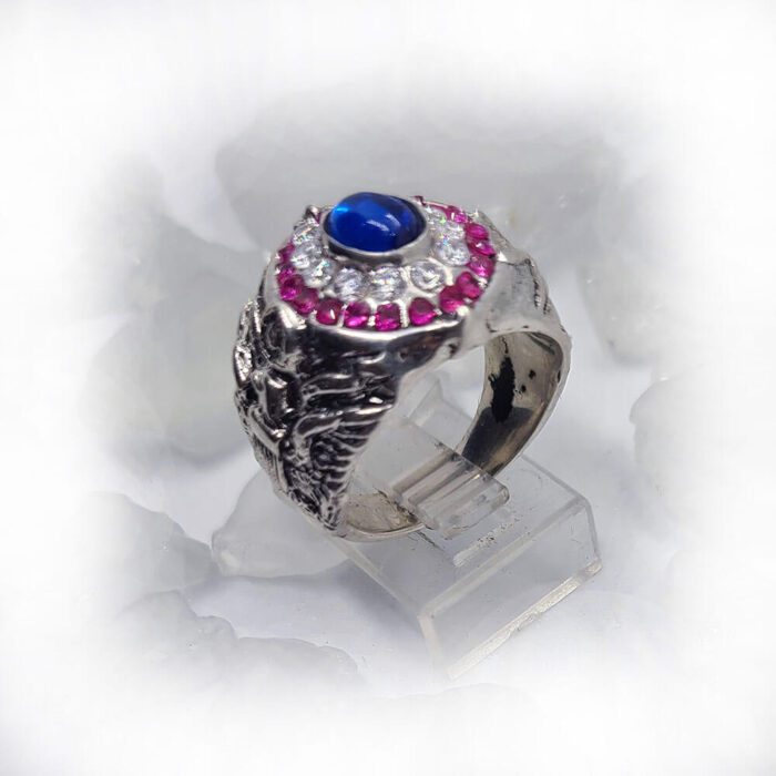 American Oval Silver Ring with Flag Color CZ Stones 2