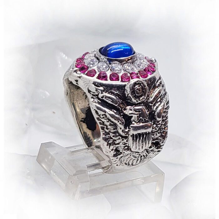American Oval Silver Ring with Flag Color CZ Stones 3