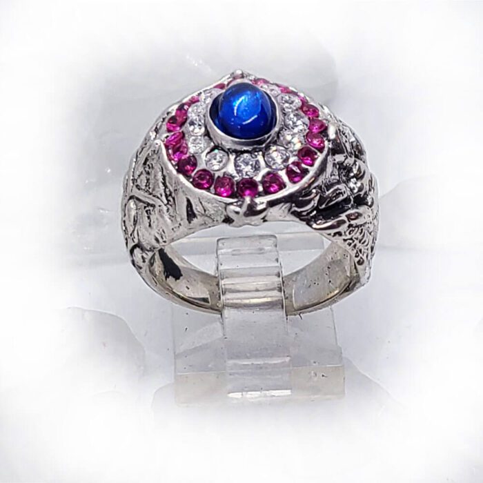 American Oval Silver Ring with Flag Color CZ Stones 4