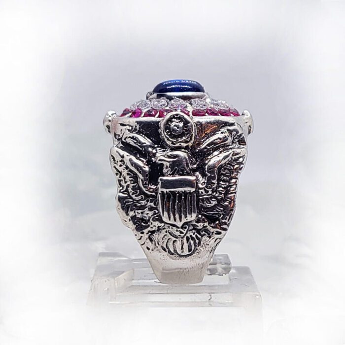 American Oval Silver Ring with Flag Color CZ Stones 6